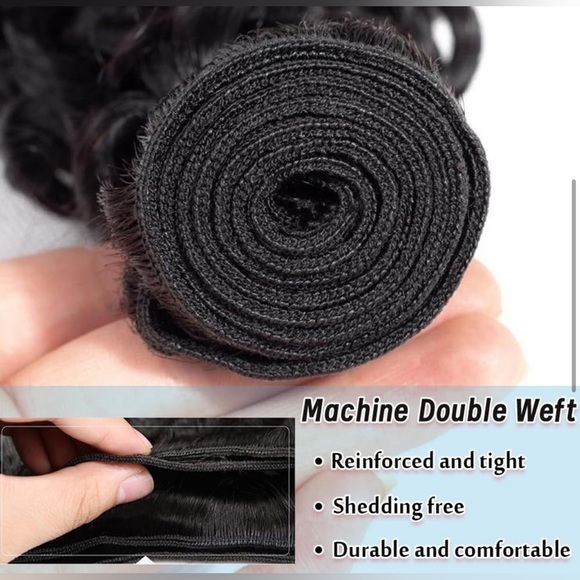24” Deep Wave Human hair Extensions Natural Black Bundle - Picture 6 of 10
